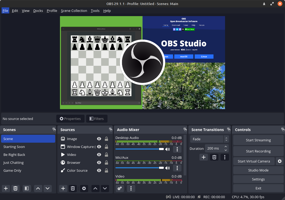 Linux video editing in real time with OBS Studio